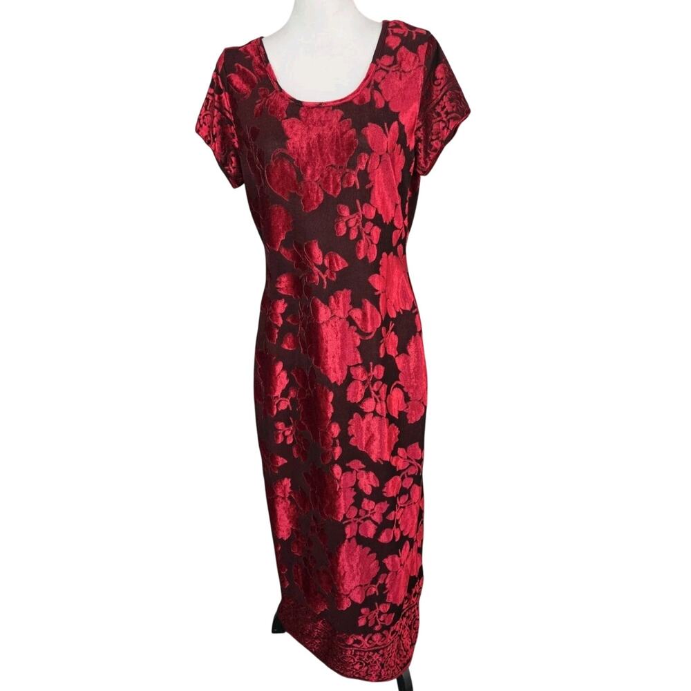 Vtg 90s Y2K Whimsigoth Velvet Floral Burnout Bodycon Maxi Dress R.W. Rose Sz 12